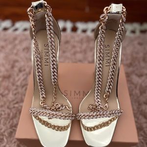 Georgia Light Gold Diamanté chain Block heels